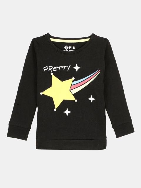 

Hopscotch Girls Black Printed Pure Cotton T-shirt