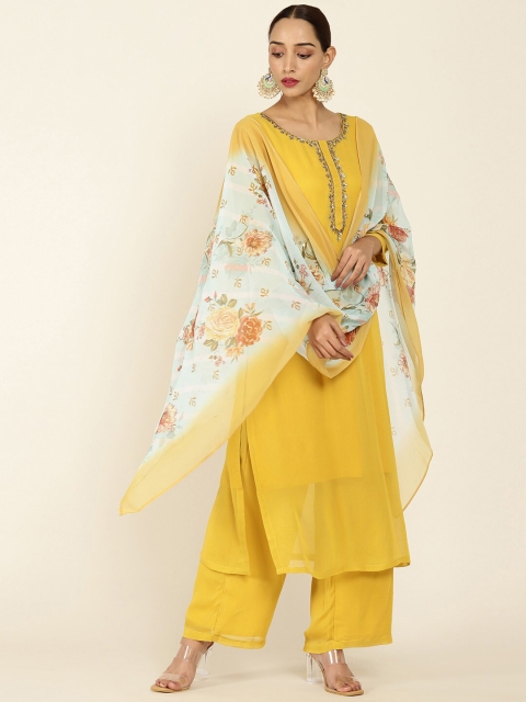 

Soch Woman Yellow Thread Work Kurta with Palazzos & With Dupatta