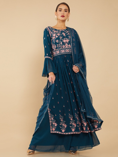 

Soch Women Blue & Pink Palazzo Suit Set