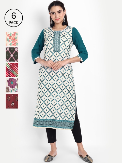 

KALINI Women Multicoloured Pack of 6 Digital Printed Crepe Kurta, Multi