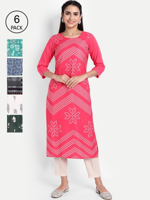 

KALINI Women Multicoloured Pack of 6 Digital Printed Crepe Kurta, Multi