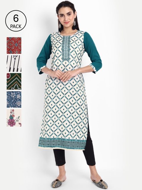 

KALINI Pack of 6 Women Printed Crepe Kurta, Multi