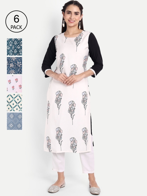 

KALINI Pack of 6 Women Printed Crepe Kurta, Multi