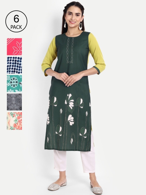 

KALINI Pack of 6 Women Printed Crepe Kurta, Multi