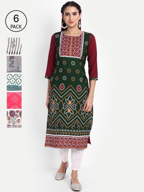 

KALINI Women Multicoloured Pack of 6 Digital Printed Crepe Kurta, Multi
