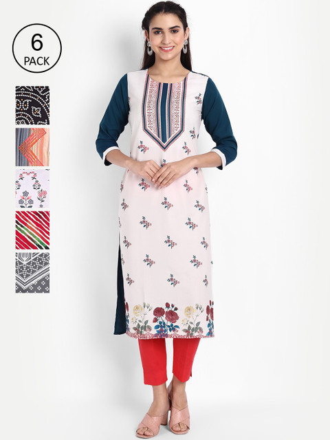 

KALINI Pack of 6 Women Printed Crepe Kurta, Multi