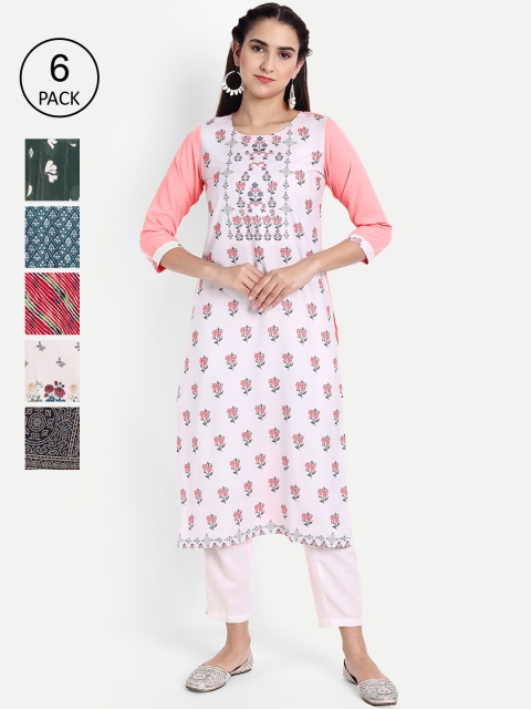 

KALINI Pack of 6 Women Printed Crepe Kurta, Multi