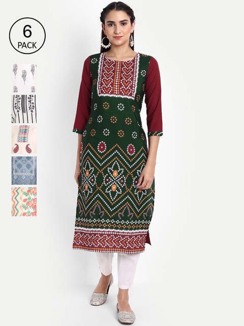 

KALINI Pack of 6 Women Printed Crepe Kurta, Multi