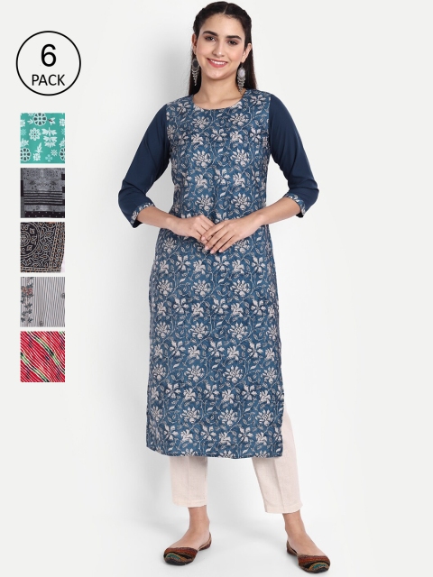 

KALINI Pack of 6 Women Printed Crepe Kurta, Multi