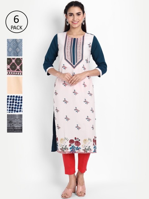 

KALINI Women Pack of 6 Multicoloured Printed Straight Kurta, Multi