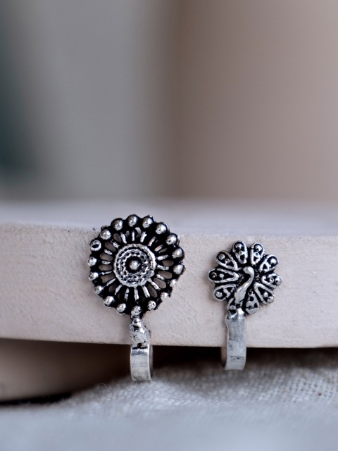 

Infuzze Women Set of 2 Silver-Plated Oxidized Nosepin