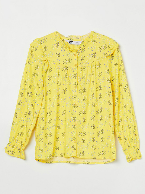 

Fame Forever by Lifestyle Yellow & Black Floral Print Ruffles Shirt Style Top