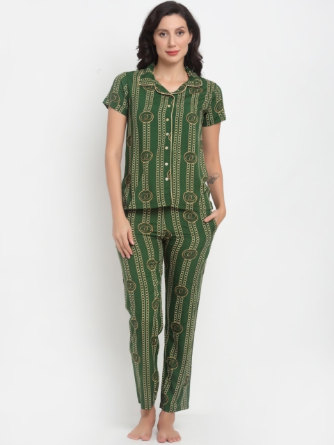 

ANTI CULTURE Women Green & Gold-Toned Printed Night suit
