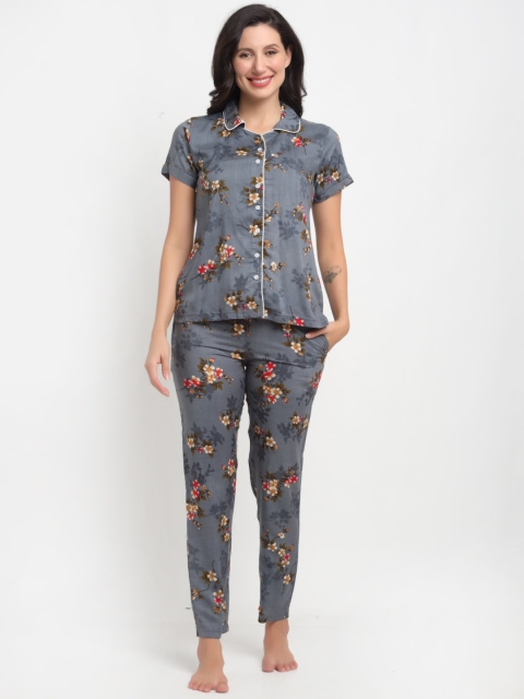 

ANTI CULTURE Women Grey & Brown Printed Night suit