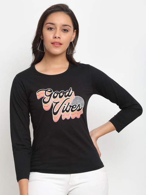 

ANTI CULTURE Women Black Typography Printed Applique T-shirt