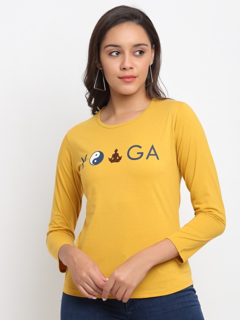 

ANTI CULTURE Women Mustard Yellow Typography T-shirt