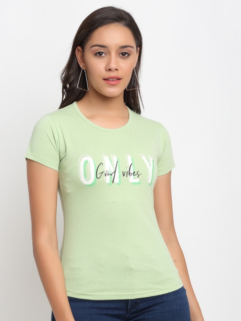 

ANTI CULTURE Women Green Typography Printed Extended Sleeves T-shirt