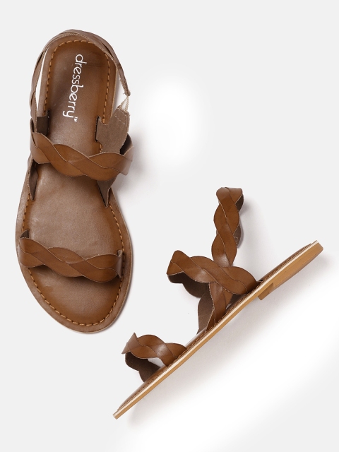 

DressBerry Women Brown Woven Design Open Toe Flats