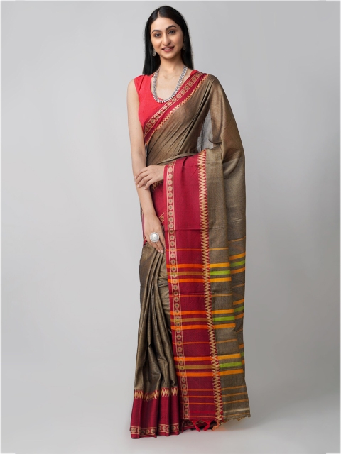 

Unnati Silks Grey & Red Pure Cotton Handloom Chettinad Saree