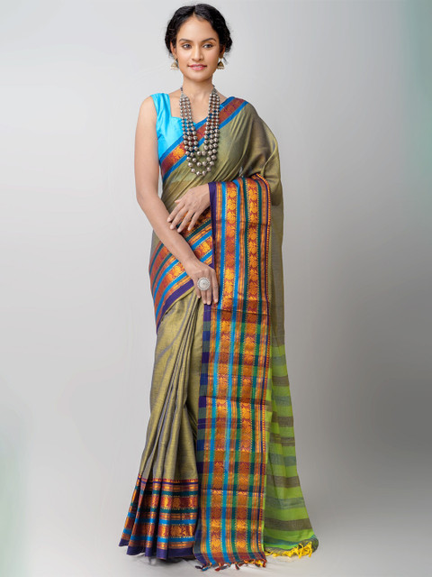 

Unnati Silks Green Woven Design Pure Handloom Pavani Narayanpet Cotton Sare