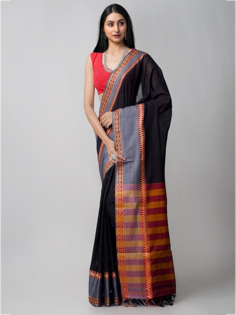 

Unnati Silks Black & Grey Woven Design Handloom Sustainable Pure Cotton Chettinad Saree