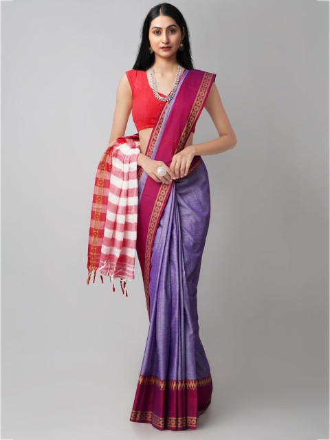 

Unnati Silks Violet & Red Pure Cotton Chettinad Saree