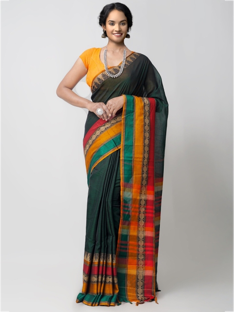 

Unnati Silks Green & Red Pure Cotton Handloom Kanjeevaram Saree