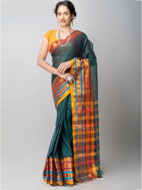 

Unnati Silks Green & Red Woven Design Zari Pure Cotton Narayan Peth Saree