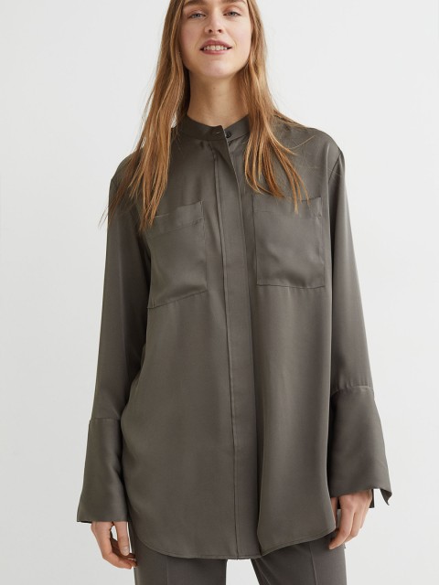 

H&M Women Olive Green Satin Tunic