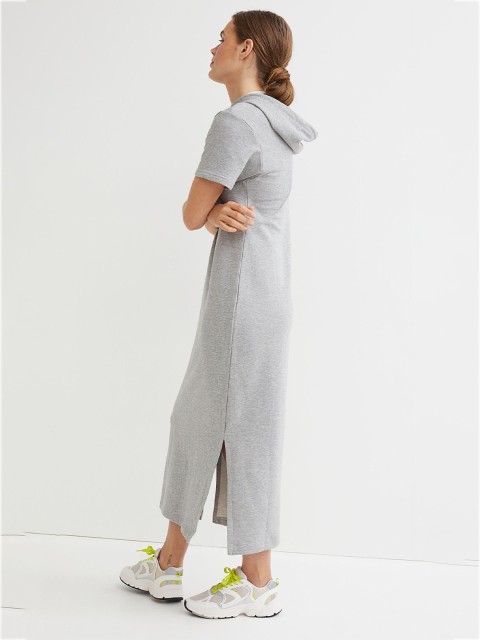 

H&M Women Grey Hooded Sweatshirt Dress