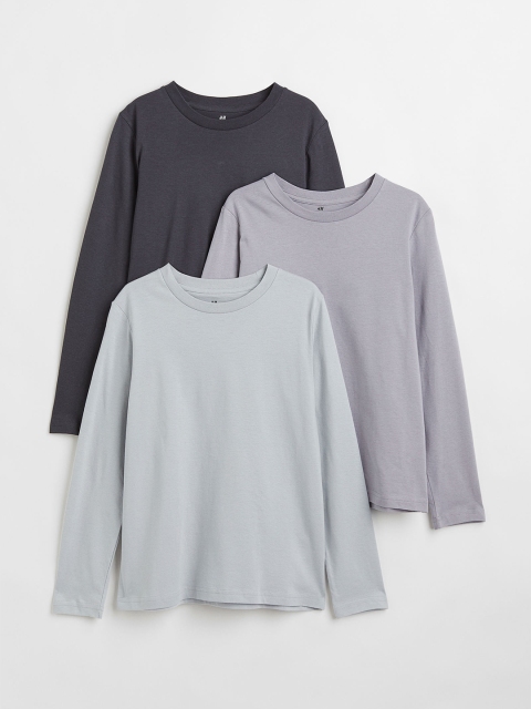 

H&M Boys Pack Of 3 Green & Grey Solid Jersey Tops