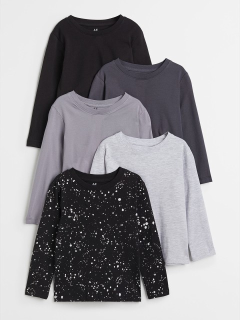 

H&M Boys 5-Pack Jersey Pure Cotton Tops, Black