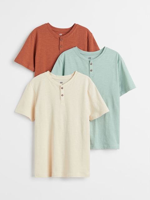 

H&M Boys Turquoise Blue & Orange Solid 3-Pack Henley Tops