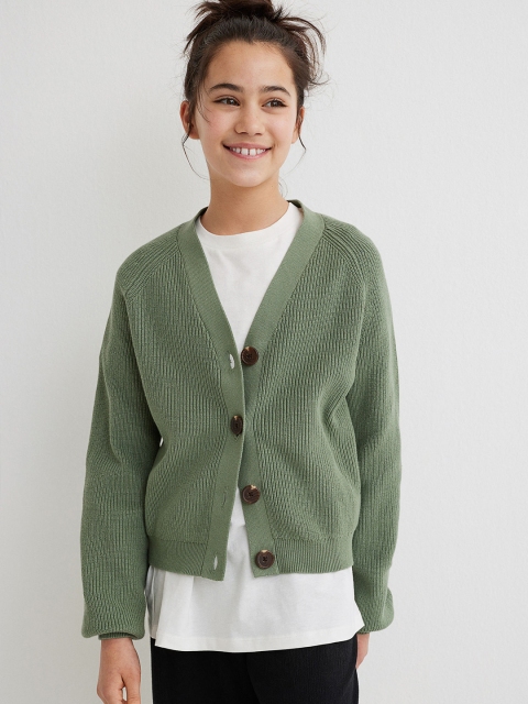 

H&M Girls Green Knitted Cotton Cardigan