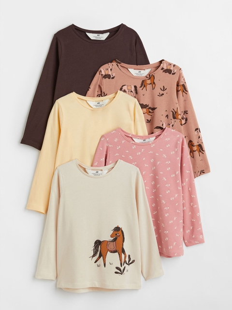 

H&M Girls 5-pack jersey tops, Beige