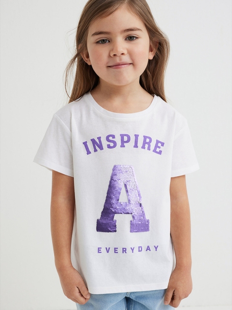 

H&M Girls White & Purple Pure Cotton Interactive-Motif Top