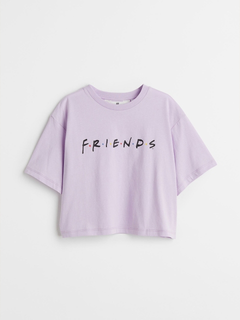 

H&M Girls Cropped Purple Friends Printed Pure Cotton Jersey Top