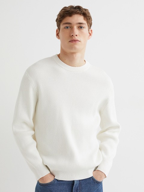 

H&M Men White Relaxed Fit jumper
