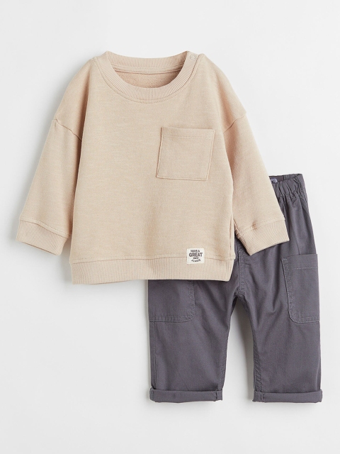 

H&M Boys Grey & Beige Solid 2-Piece Set