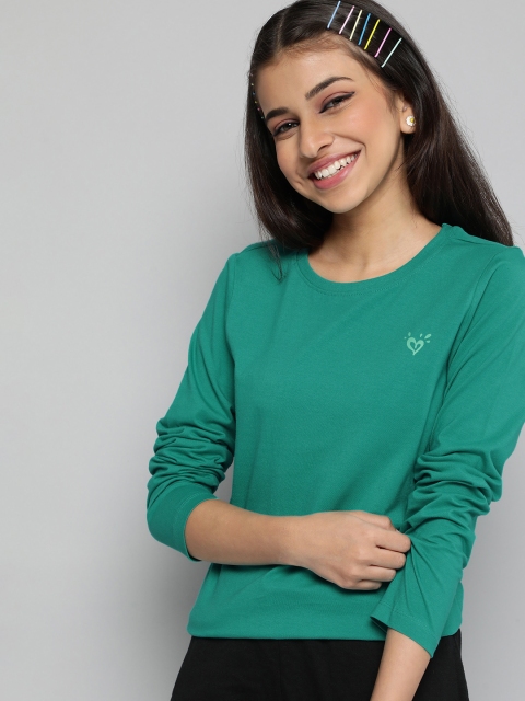 

JUSTICE Girls Green Solid Pure Cotton T-shirt
