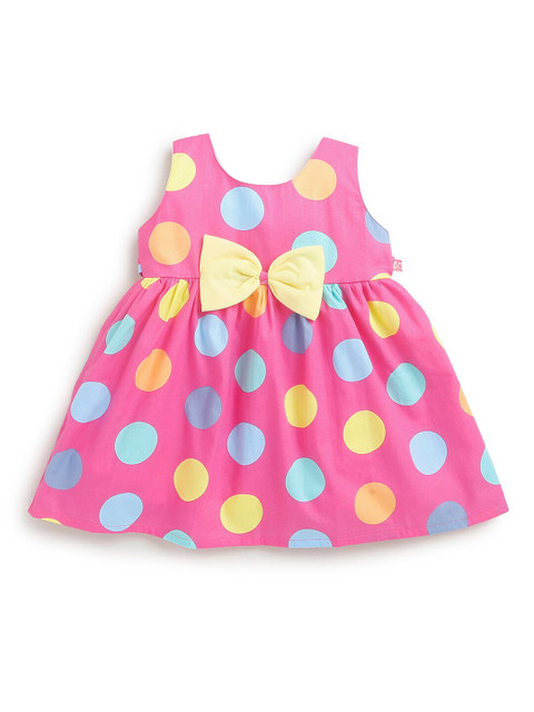 

Hopscotch Girls Pink & Yellow Polka Dots Bow Dress
