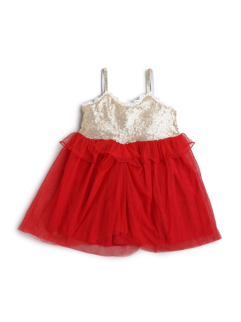 

Hopscotch Girls Red & Gold-Toned Sequined Frilled Embellished Dress