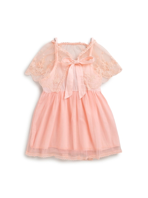 

Hopscotch Girls Peach-Coloured Embroidered Fit & Flare Dress