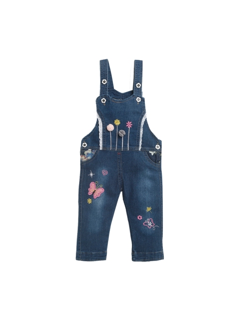 

Hopscotch Girls Blue & Pink Embroidered Applique Dungaree