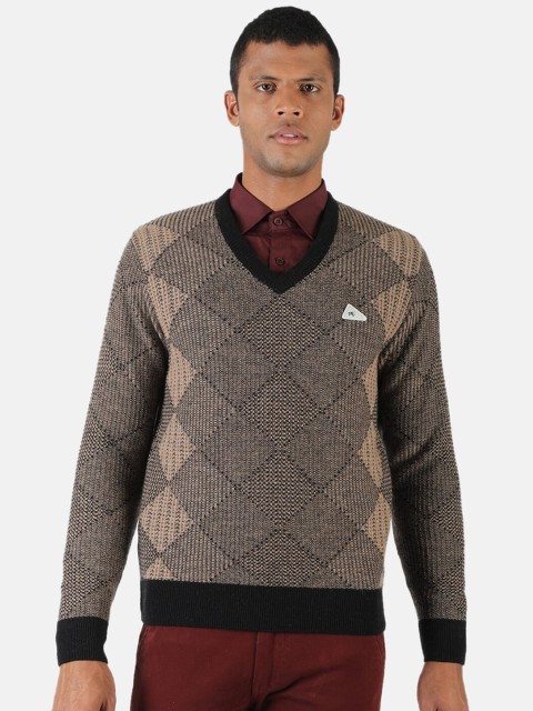 

Monte Carlo Men Woollen Black & Beige Geometric Printed Pullover