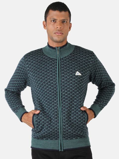 

Monte Carlo Men Navy Blue & Green Printed Cardigan Sweater