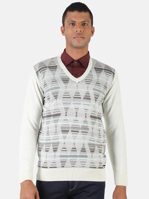 

Monte Carlo Men Off White & Grey Geometric Printed Pullover