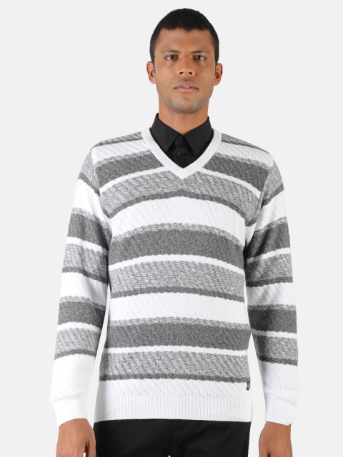 

Monte Carlo Men White & Grey Striped Pullover