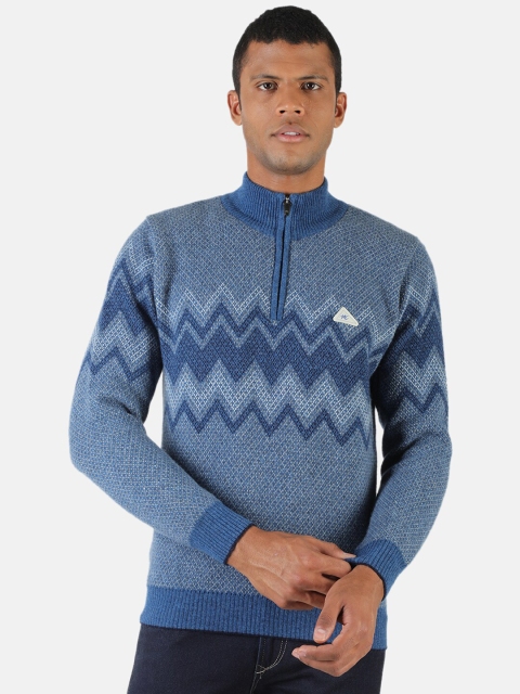 

Monte Carlo Men Blue Printed Wool Pullover