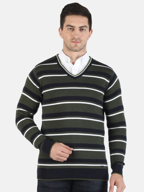 

Monte Carlo Men Navy Blue & White Striped Pullover Sweater